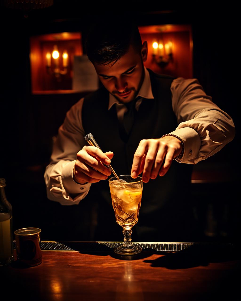 Bartender stirring a cocktail at Alibi